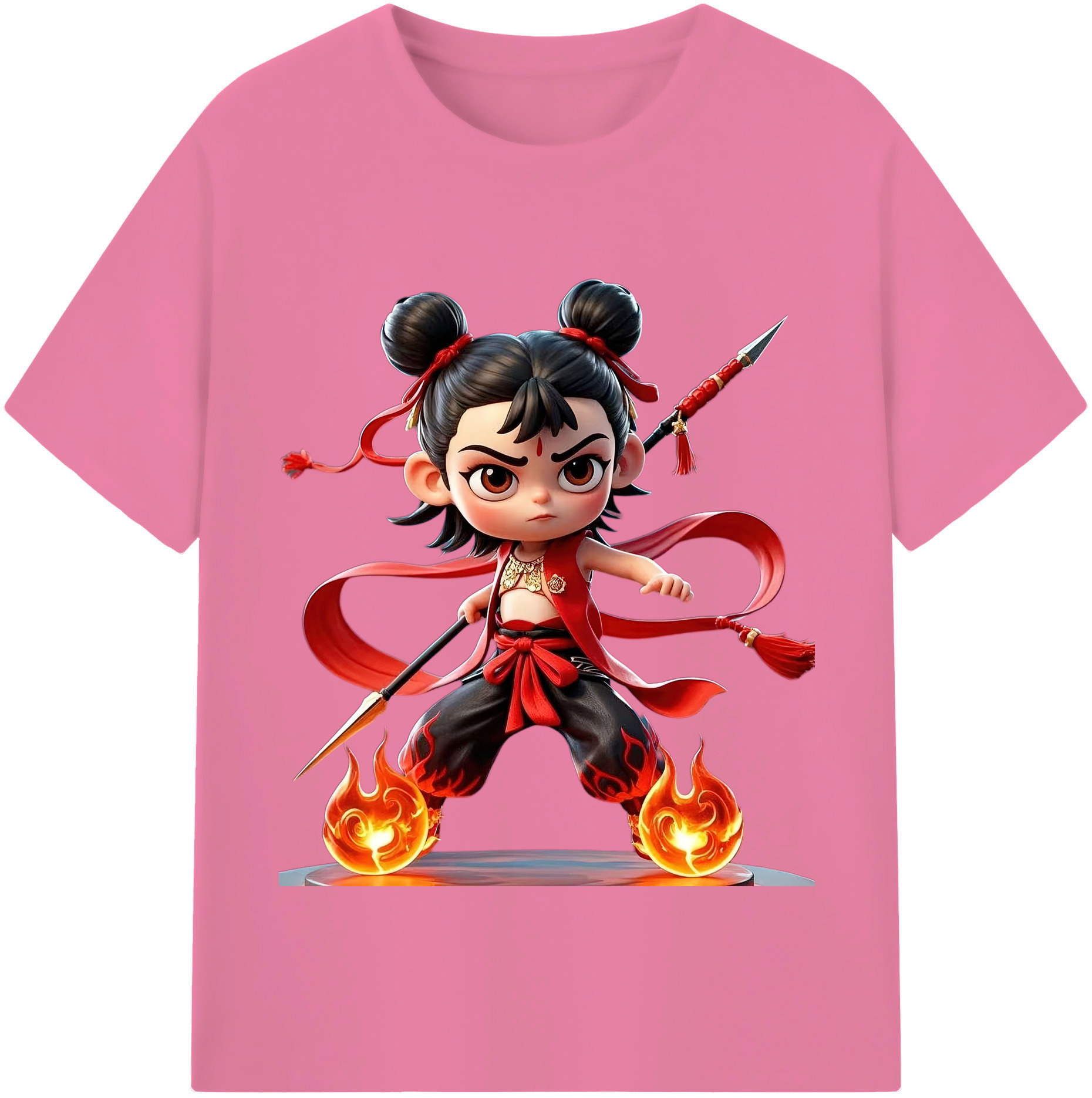 （画像用） Ne Zha 2 ナタ 魔童の大暴れ 綿100％半袖Tシャツ（フロントプリント）